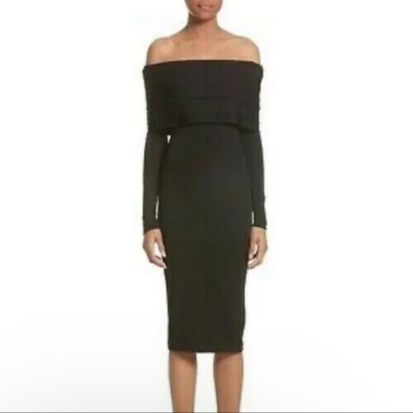 NWT Chelsea28 Off The Shoulder Long Sleeve Dress Grey Dark Charcoal Heather Med - Picture 2 of 10